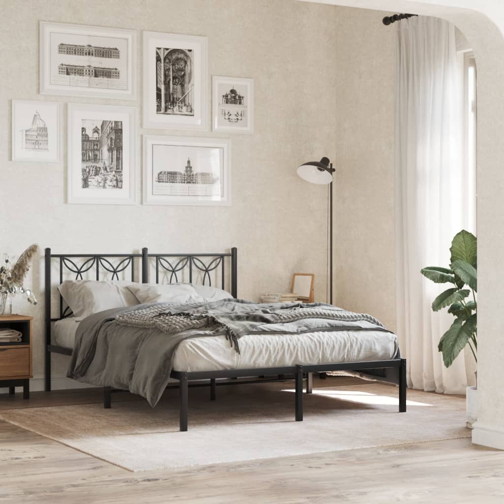 Metalni okvir za krevet s uzglavljem crni 140x190 cm