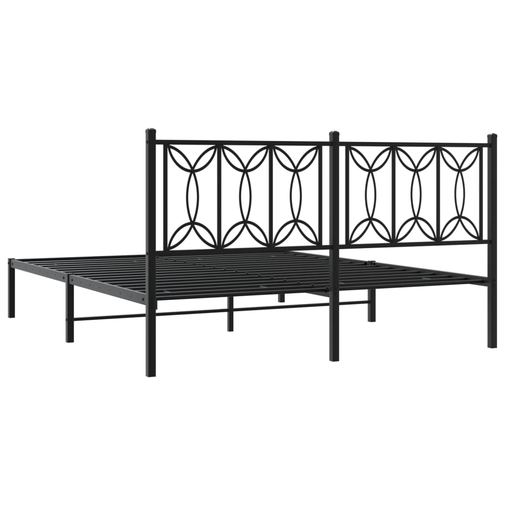 Metalni okvir za krevet s uzglavljem crni 150x200 cm