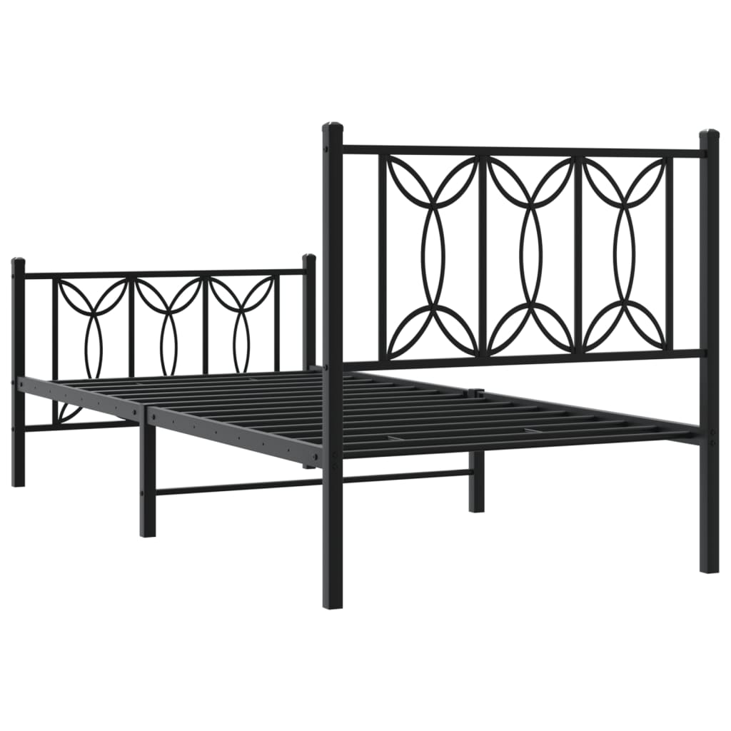 Metalni okvir kreveta uzglavlje i podnožje crni 75x190 cm