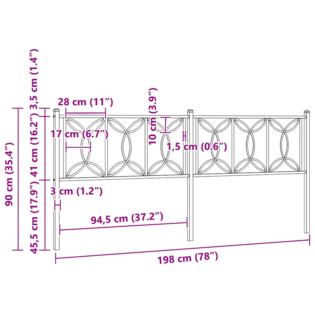 Metalno zamjensko uzglavlje crno 193 cm