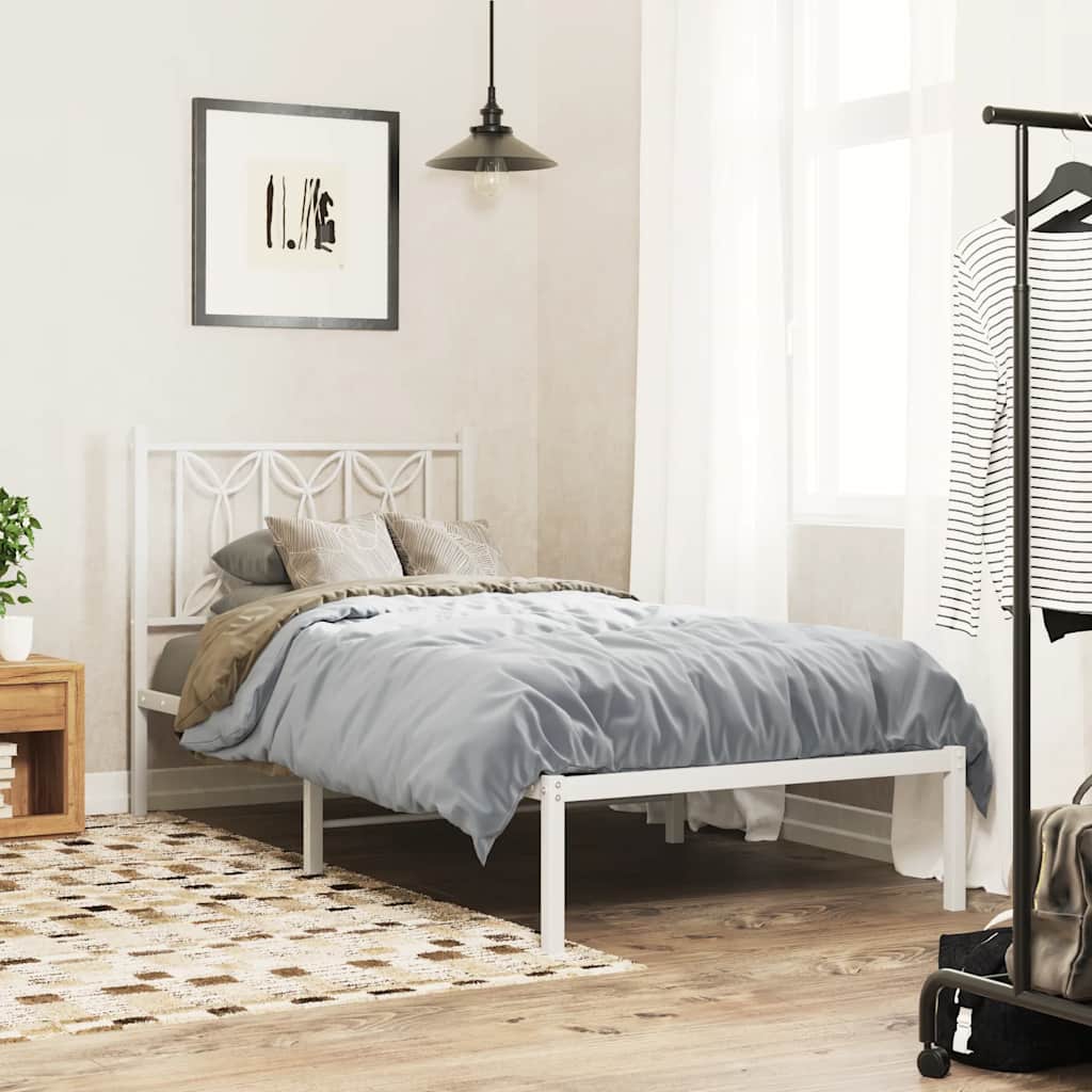 Metalni okvir za krevet s uzglavljem bijeli 90 x 190 cm