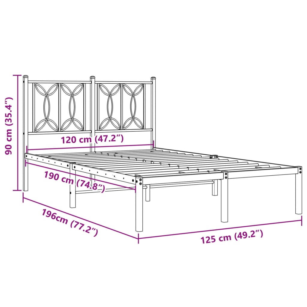 Metalni okvir za krevet s uzglavljem bijeli 120 x 190 cm