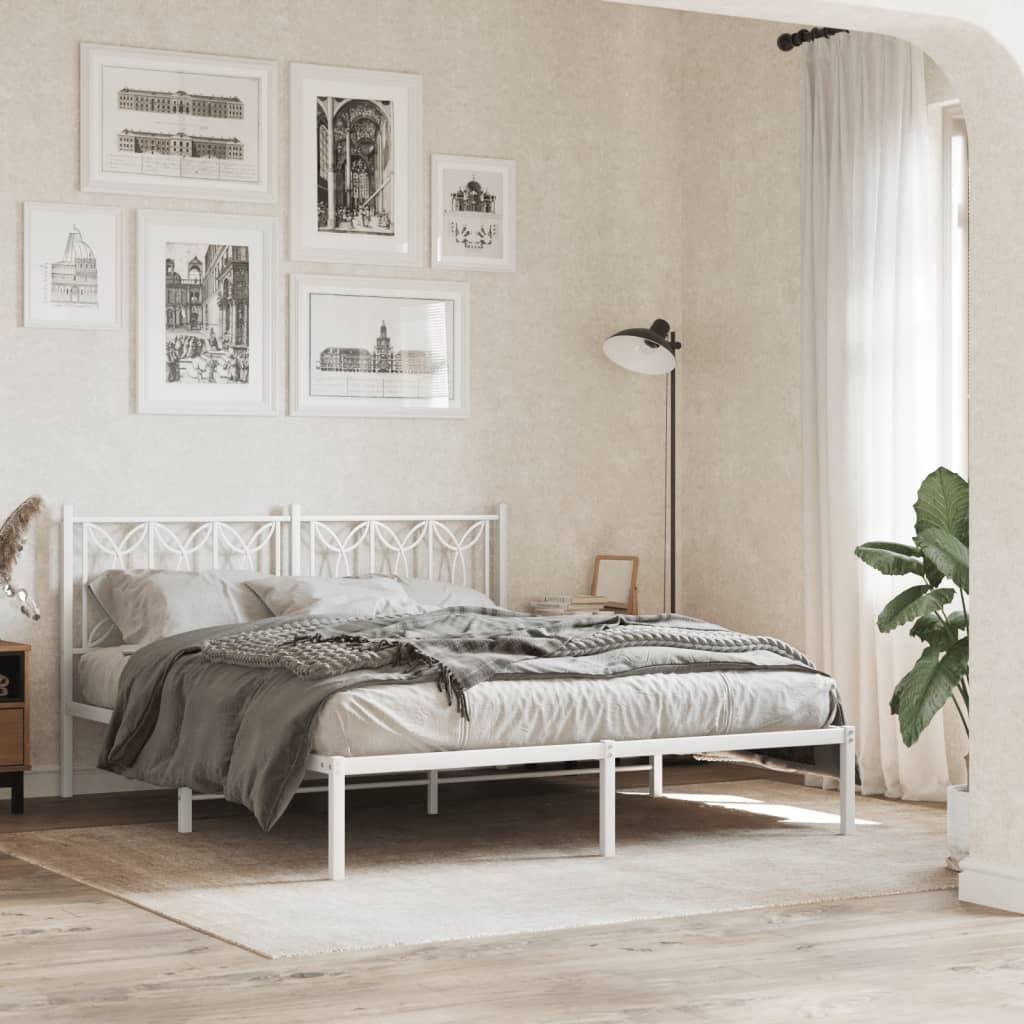 Metalni okvir za krevet s uzglavljem bijeli 150x200 cm