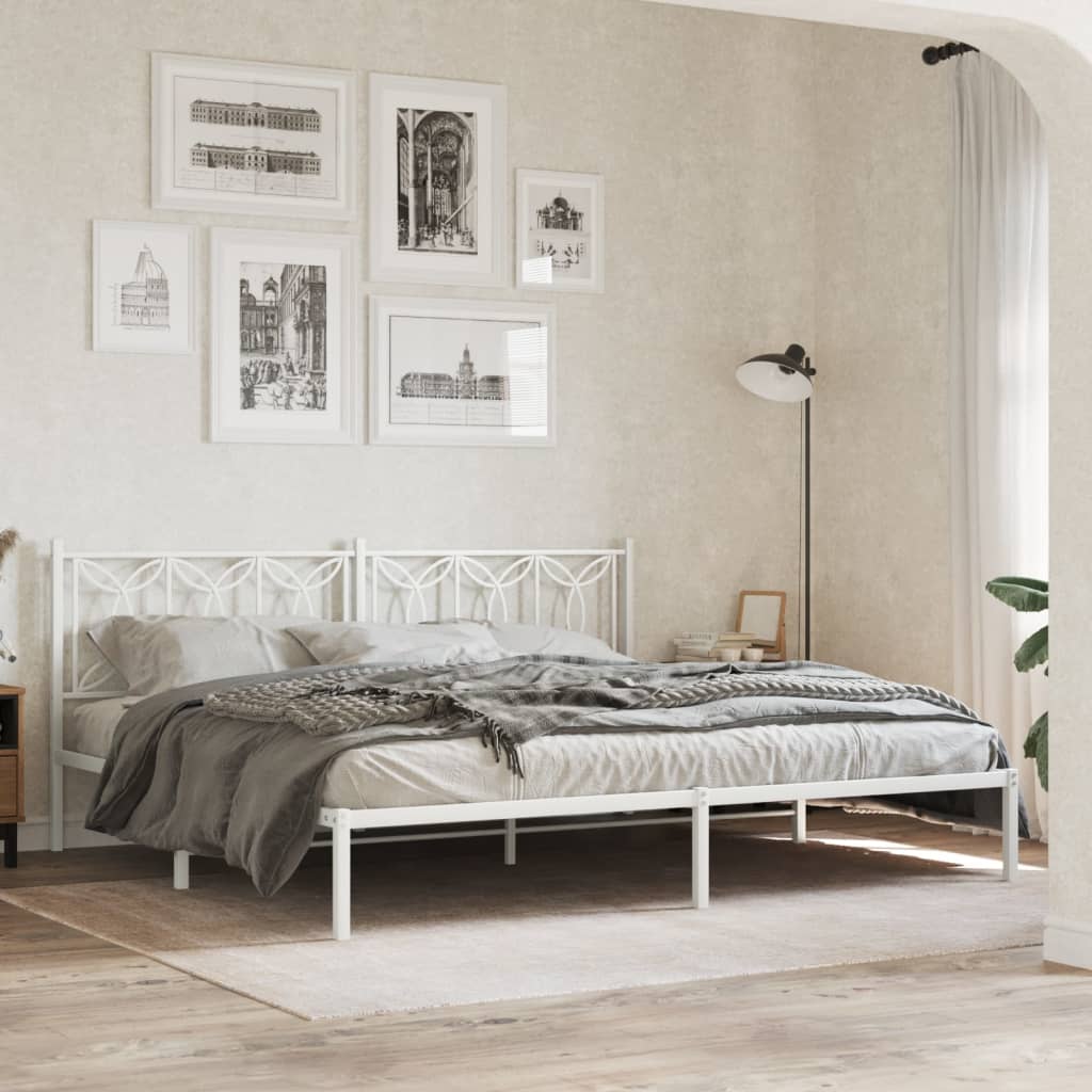 Metalni okvir za krevet s uzglavljem bijeli 200x200 cm