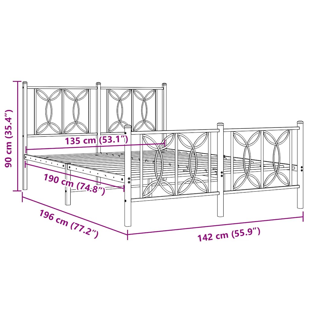 Metalni okvir kreveta uzglavlje i podnožje bijeli 135 x 190 cm