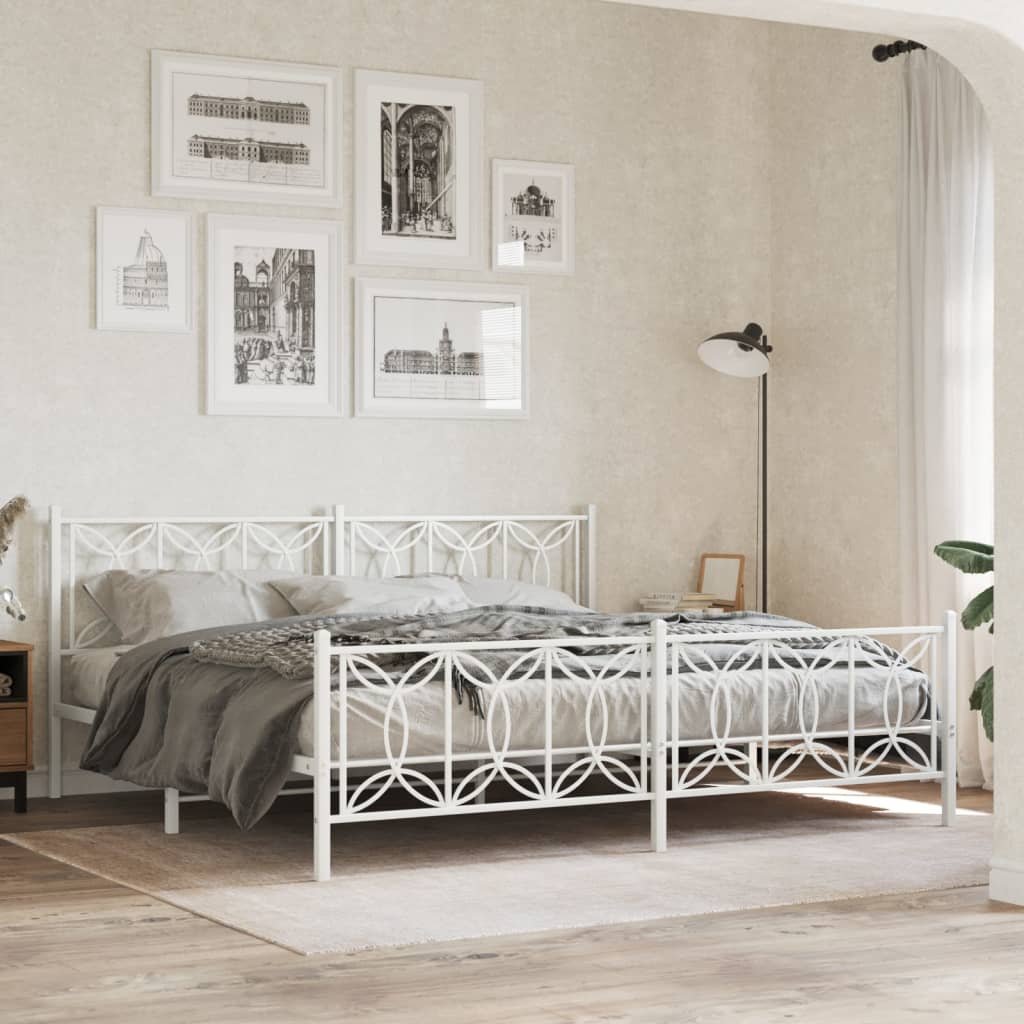 Metalni okvir kreveta uzglavlje i podnožje bijeli 200x200 cm