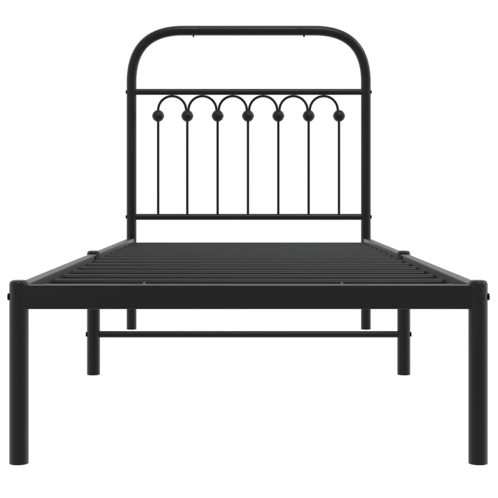 Metalni okvir za krevet s uzglavljem crni 75x190 cm