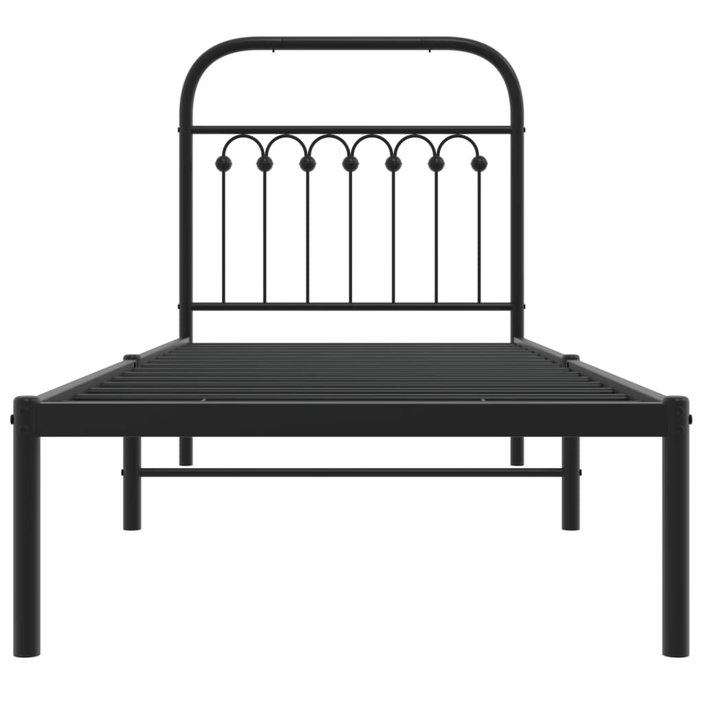 Metalni okvir za krevet s uzglavljem crni 80x200 cm