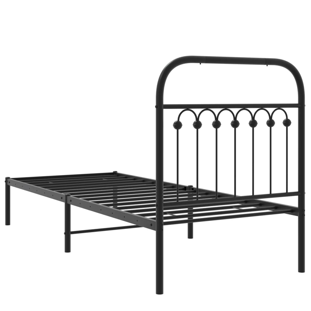 Metalni okvir za krevet s uzglavljem crni 80x200 cm