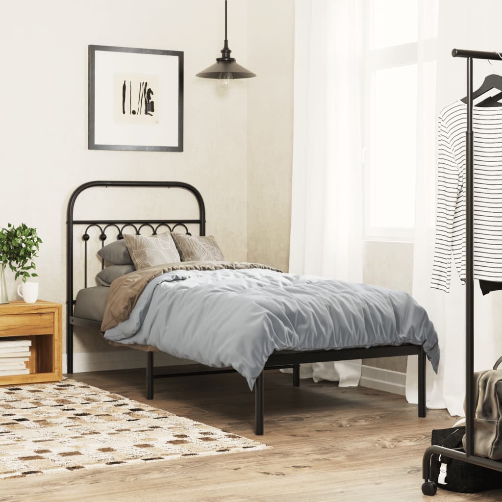 Metalni okvir za krevet s uzglavljem crni 80x200 cm