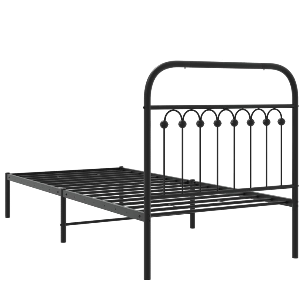 Metalni okvir za krevet s uzglavljem crni 90x200 cm
