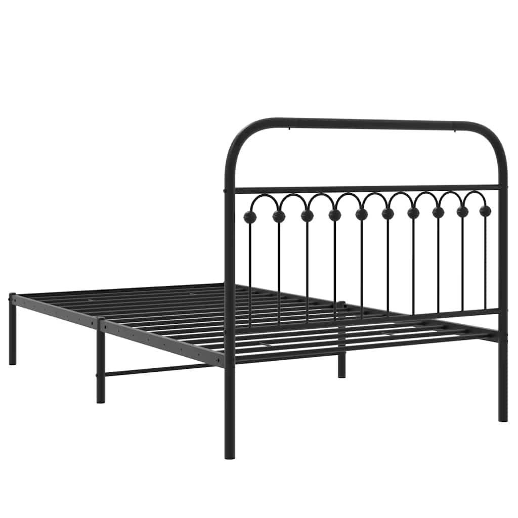 Metalni okvir za krevet s uzglavljem crni 107x203 cm