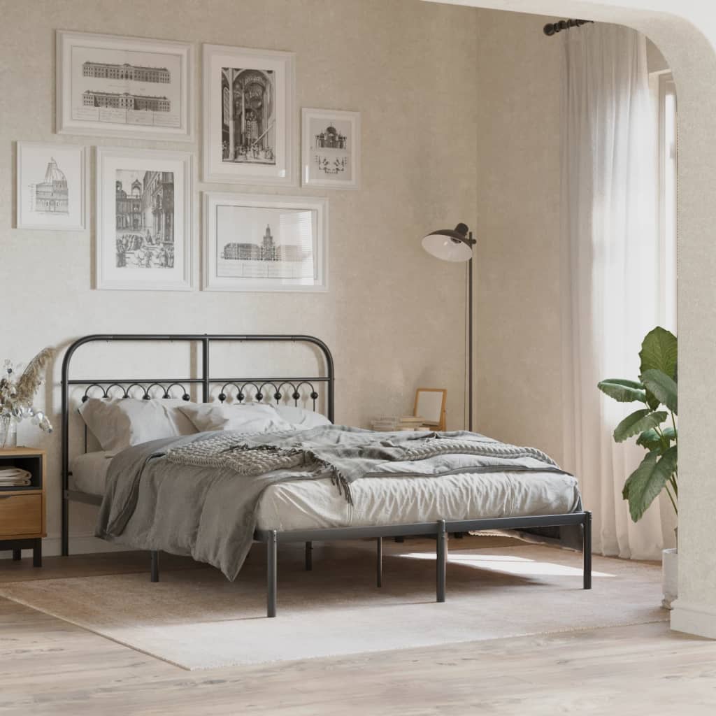 Metalni okvir za krevet s uzglavljem crni 135x190 cm