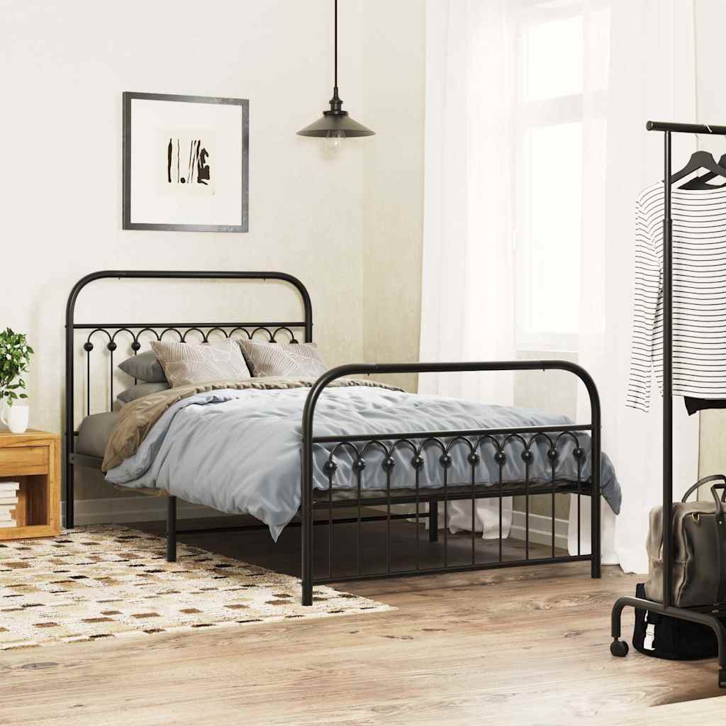 Metalni okvir kreveta uzglavlje i podnožje crni 107x203 cm