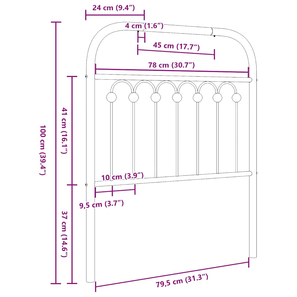 Metalno zamjensko uzglavlje crno 80 cm