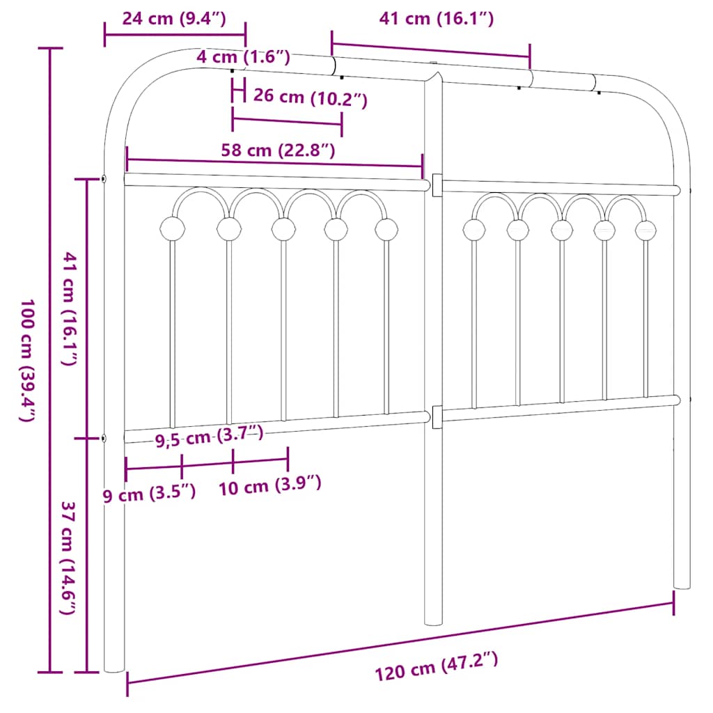 Metalno zamjensko uzglavlje crno 120 cm