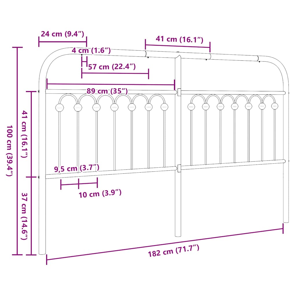 Metalno zamjensko uzglavlje crno 180 cm