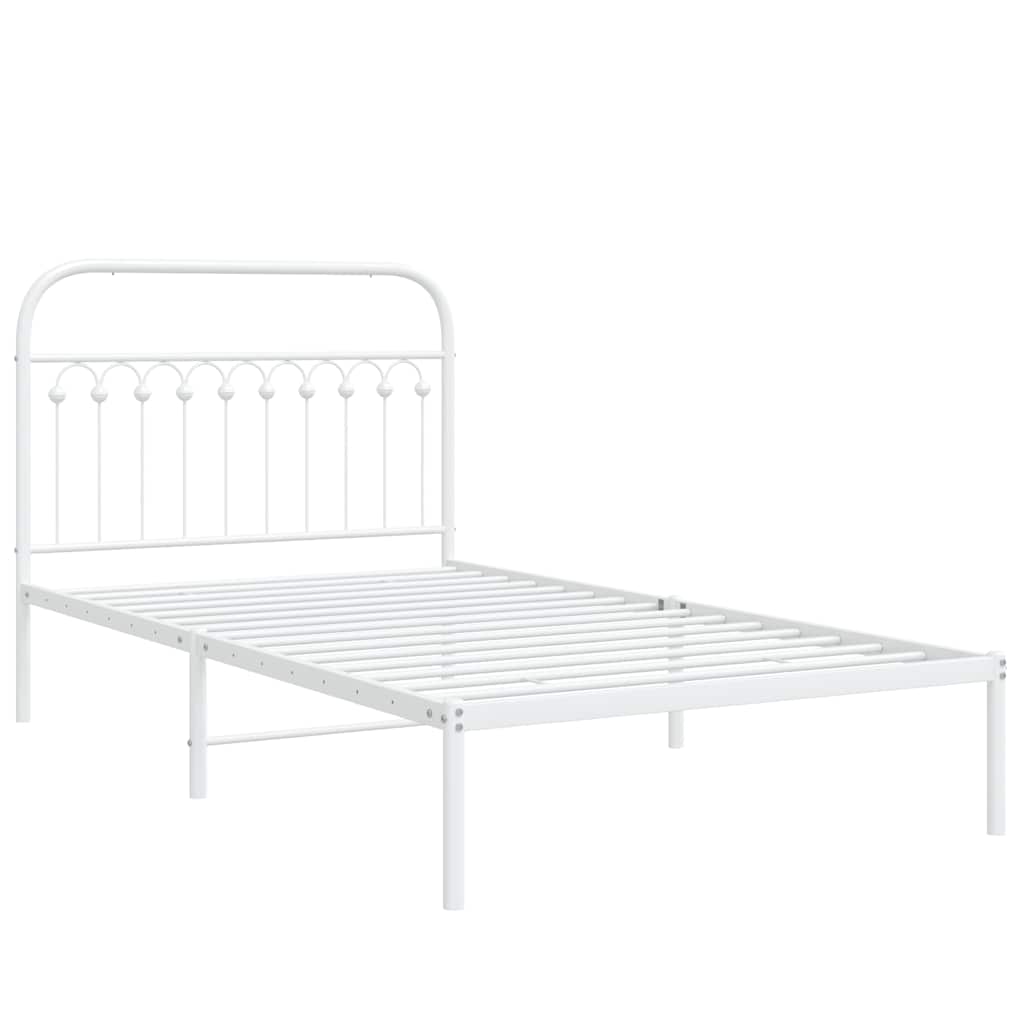 Metalni okvir za krevet s uzglavljem bijeli 107x203 cm