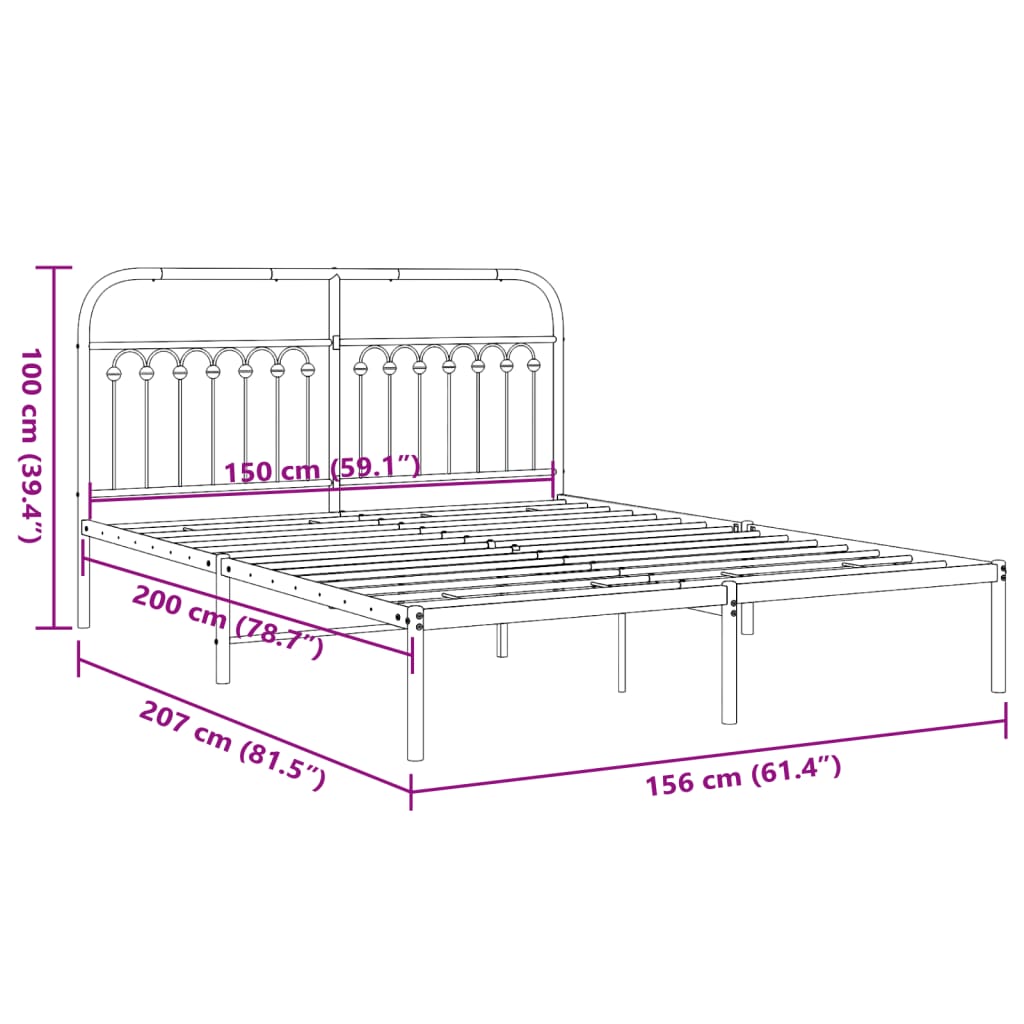 Metalni okvir za krevet s uzglavljem bijeli 150x200 cm
