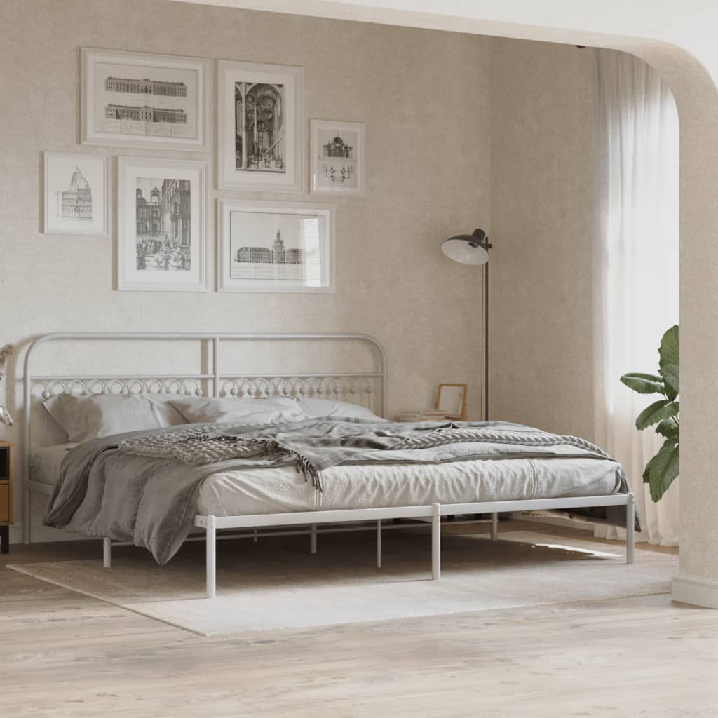 Metalni okvir za krevet s uzglavljem bijeli 200x200 cm