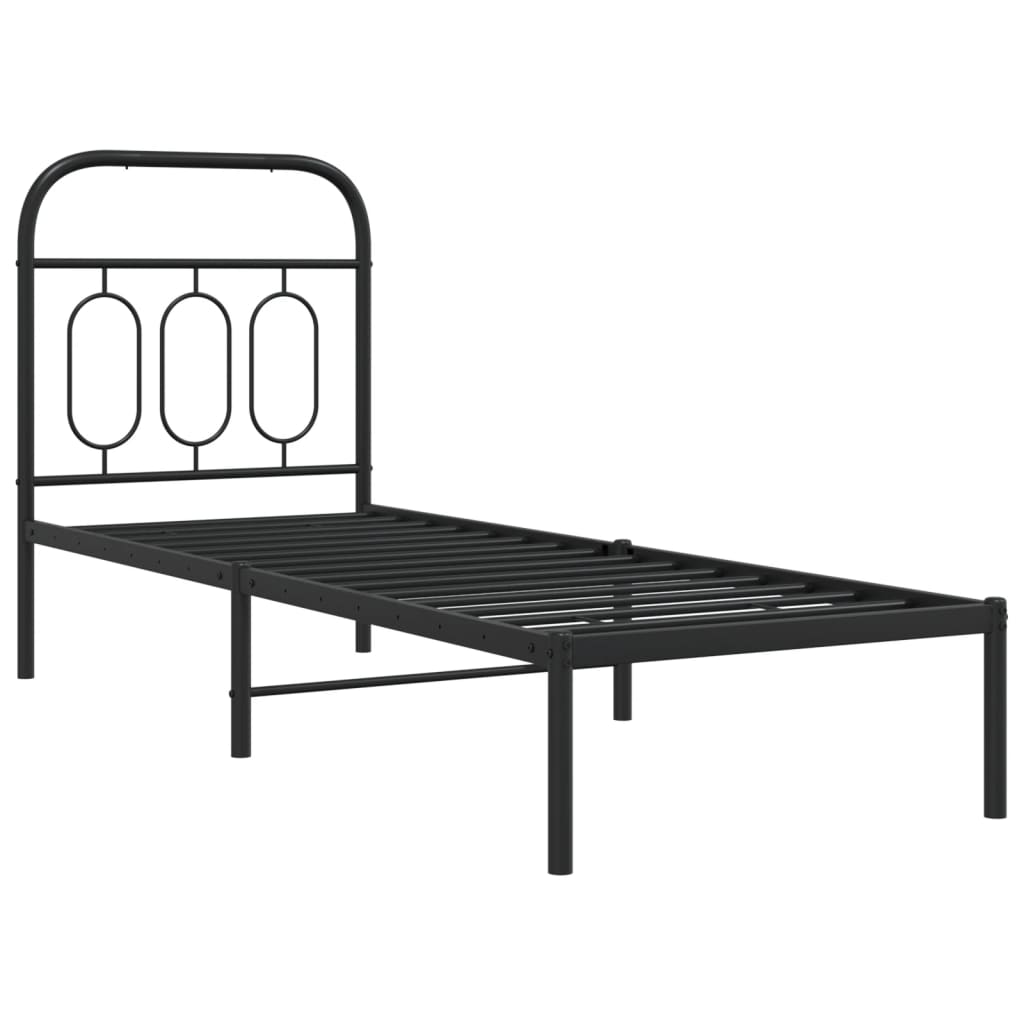 Metalni okvir za krevet s uzglavljem crni 75x190 cm