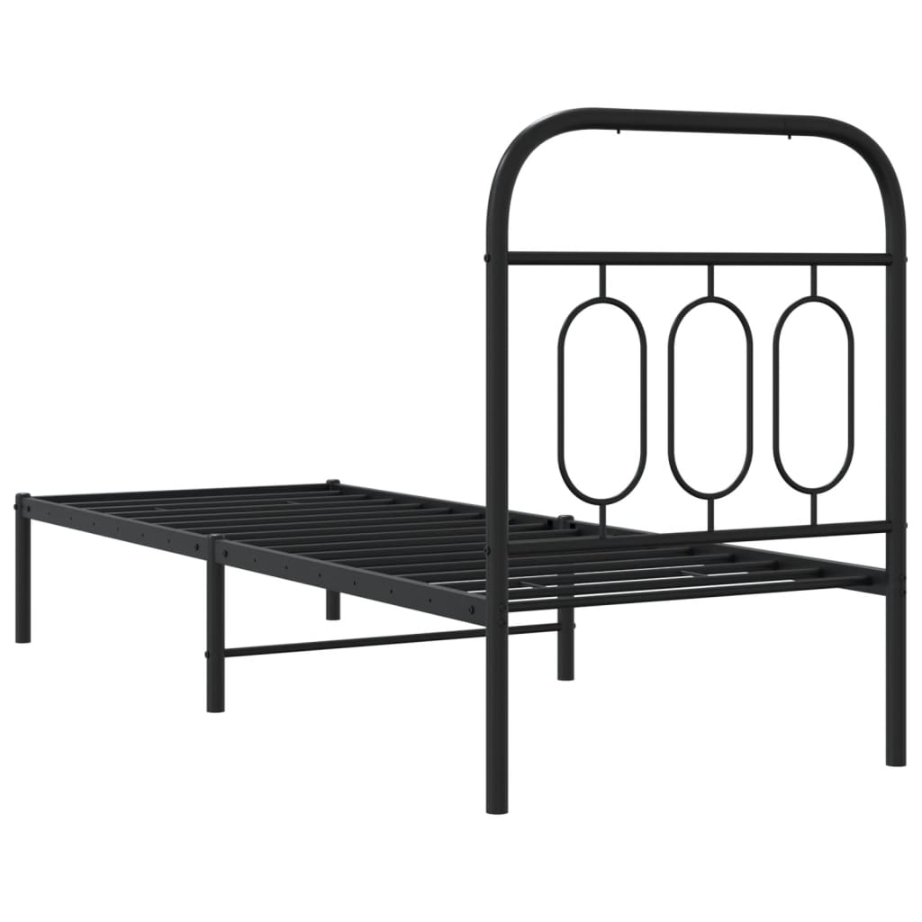 Metalni okvir za krevet s uzglavljem crni 75x190 cm
