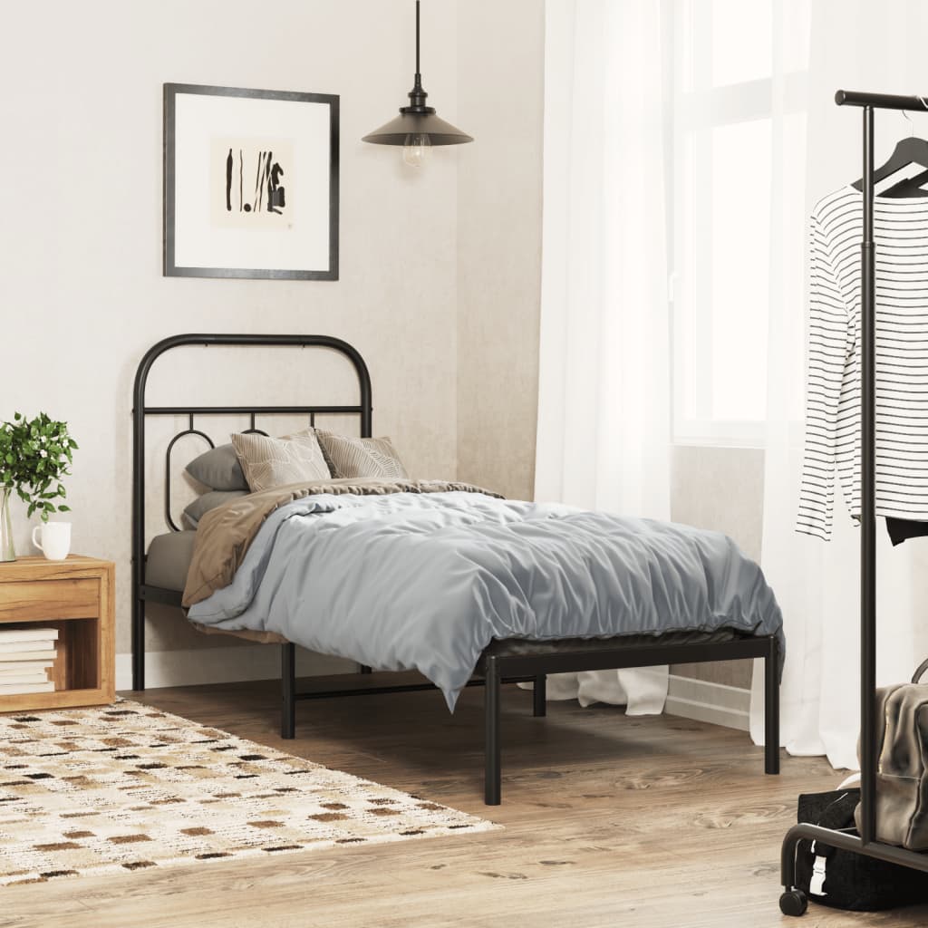 Metalni okvir za krevet s uzglavljem crni 75x190 cm