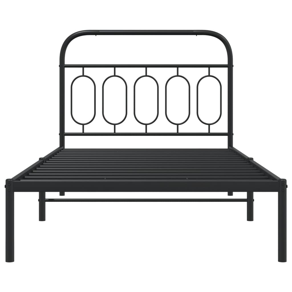 Metalni okvir za krevet s uzglavljem crni 100x190 cm