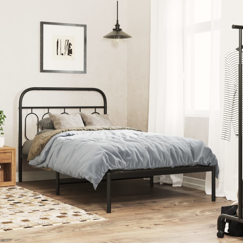 Metalni okvir za krevet s uzglavljem crni 107x203 cm