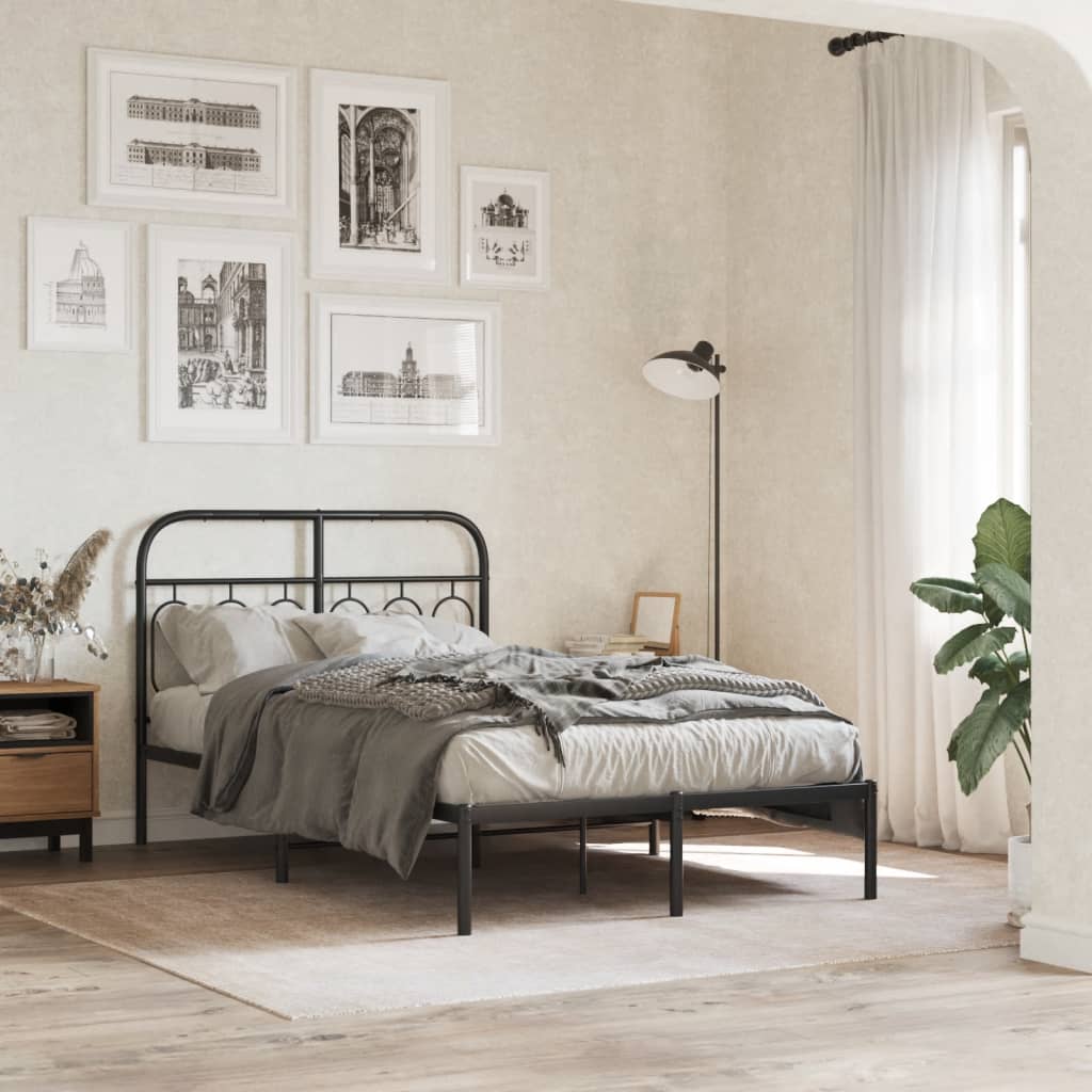 Metalni okvir za krevet s uzglavljem crni 120x190 cm