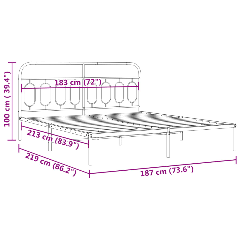 Metalni okvir za krevet s uzglavljem crni 183x213 cm