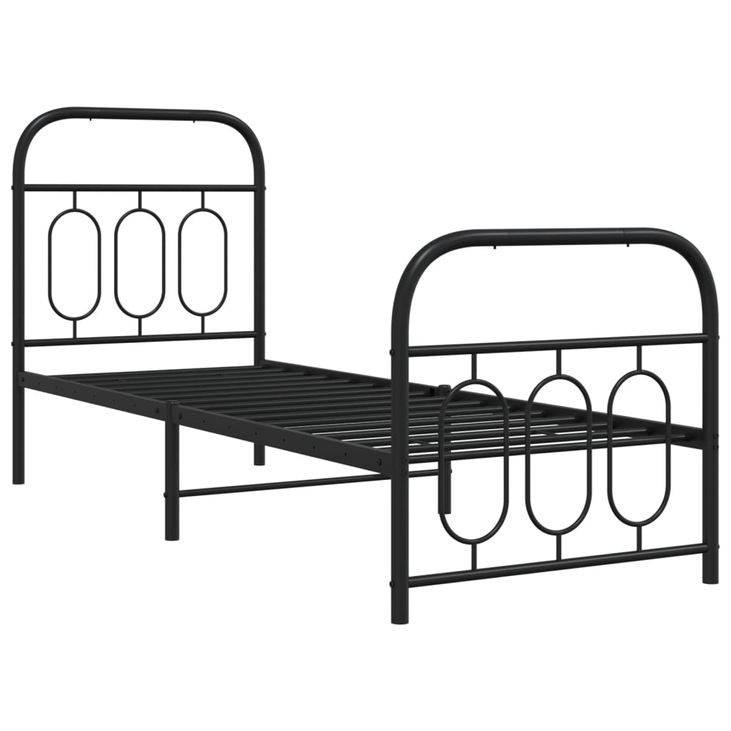 Metalni okvir kreveta uzglavlje i podnožje crni 75x190 cm