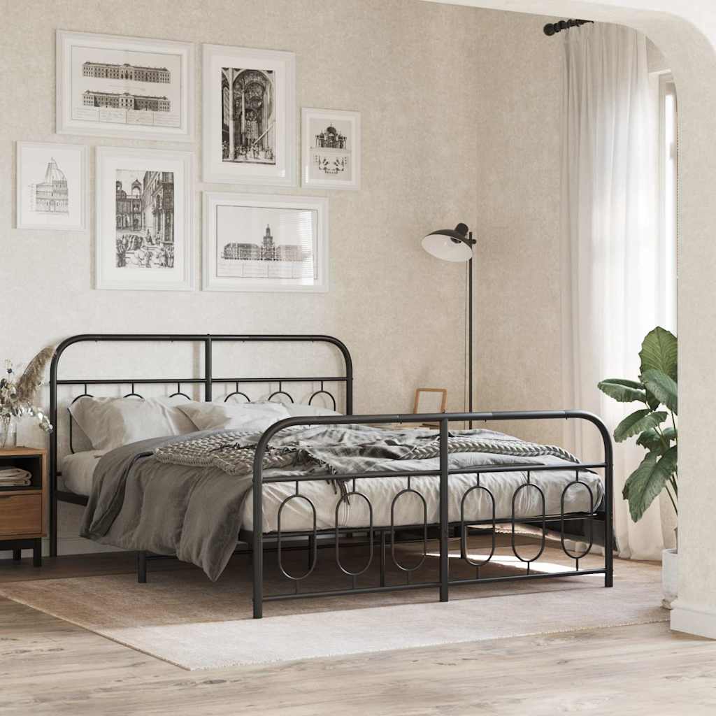 Metalni okvir kreveta uzglavlje i podnožje crni 140x200 cm