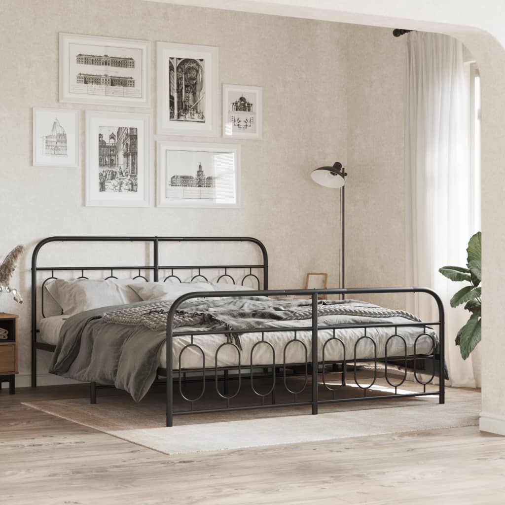 Metalni okvir kreveta uzglavlje i podnožje crni 193x203 cm