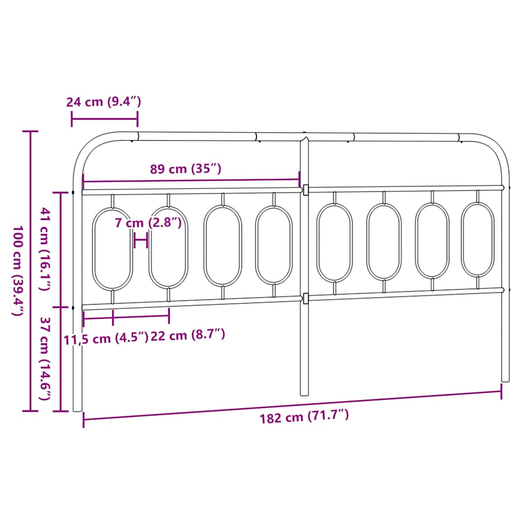 Metalno zamjensko uzglavlje crno 183 cm