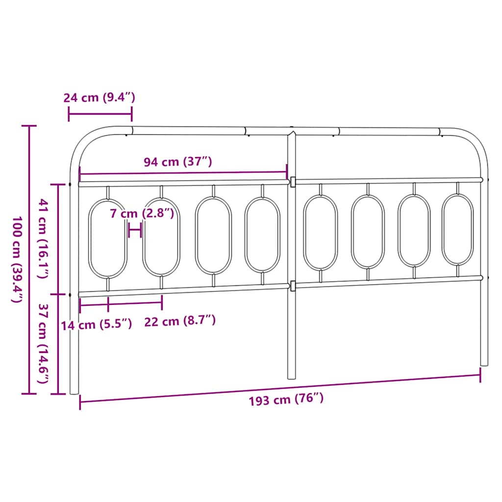 Metalno zamjensko uzglavlje crno 193 cm