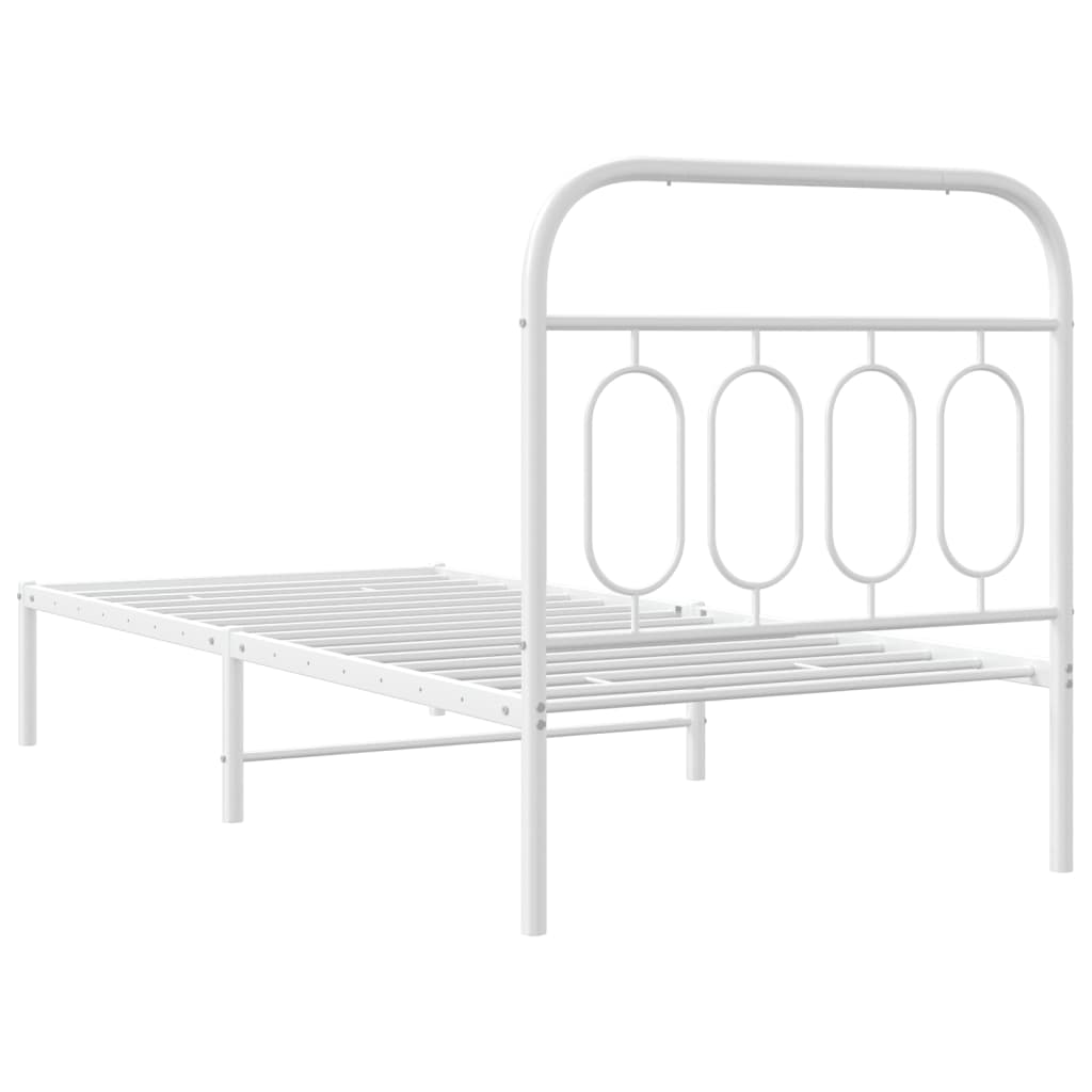 Metalni okvir za krevet s uzglavljem bijeli 90 x 190 cm