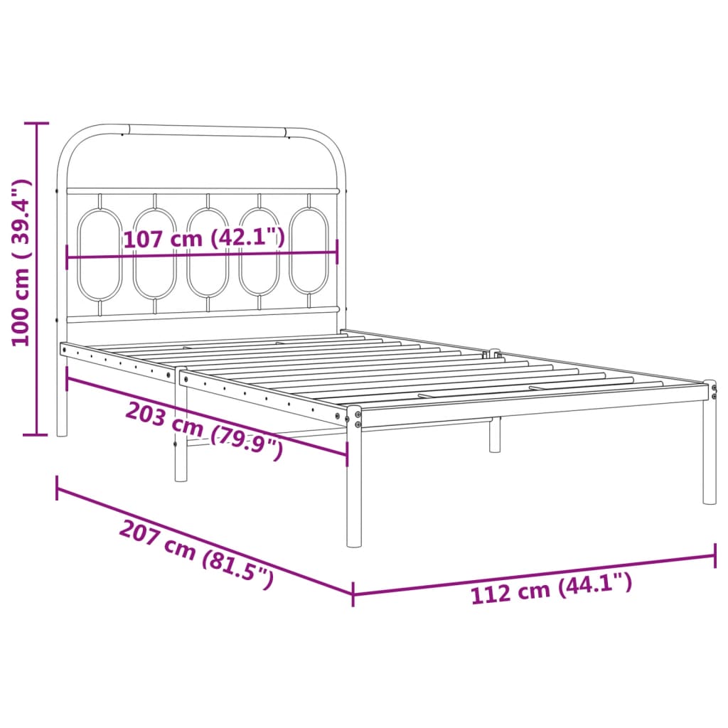 Metalni okvir za krevet s uzglavljem bijeli 107x203 cm