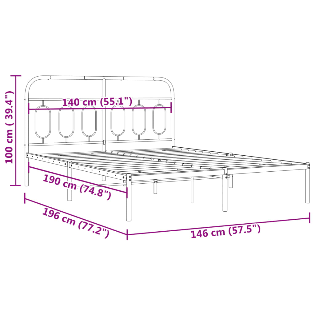 Metalni okvir za krevet s uzglavljem bijeli 140 x 190 cm