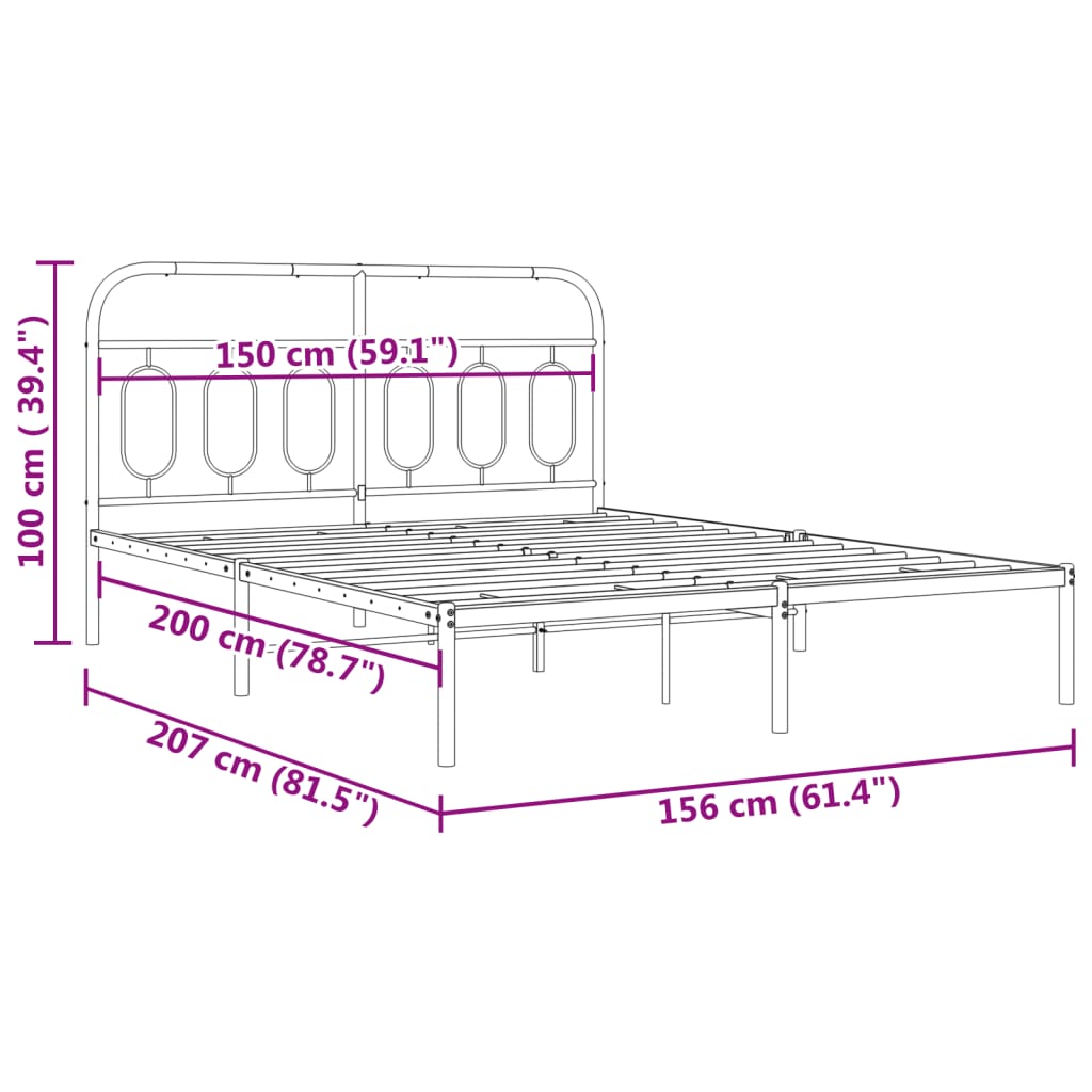 Metalni okvir za krevet s uzglavljem bijeli 150x200 cm
