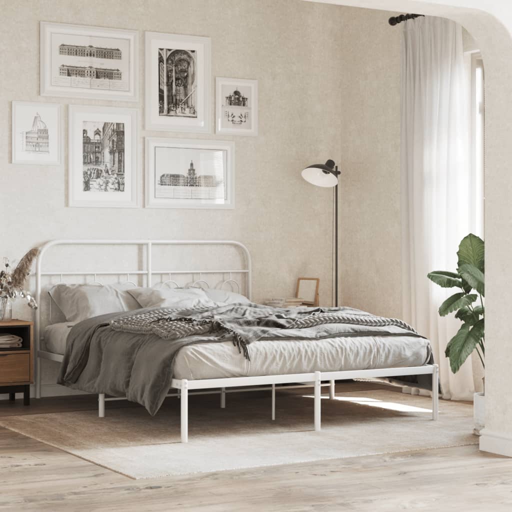 Metalni okvir za krevet s uzglavljem bijeli 150x200 cm