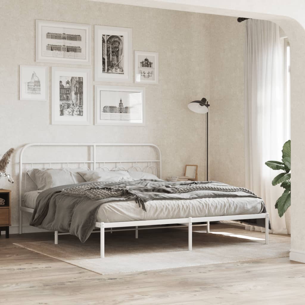 Metalni okvir za krevet s uzglavljem bijeli 160x200 cm