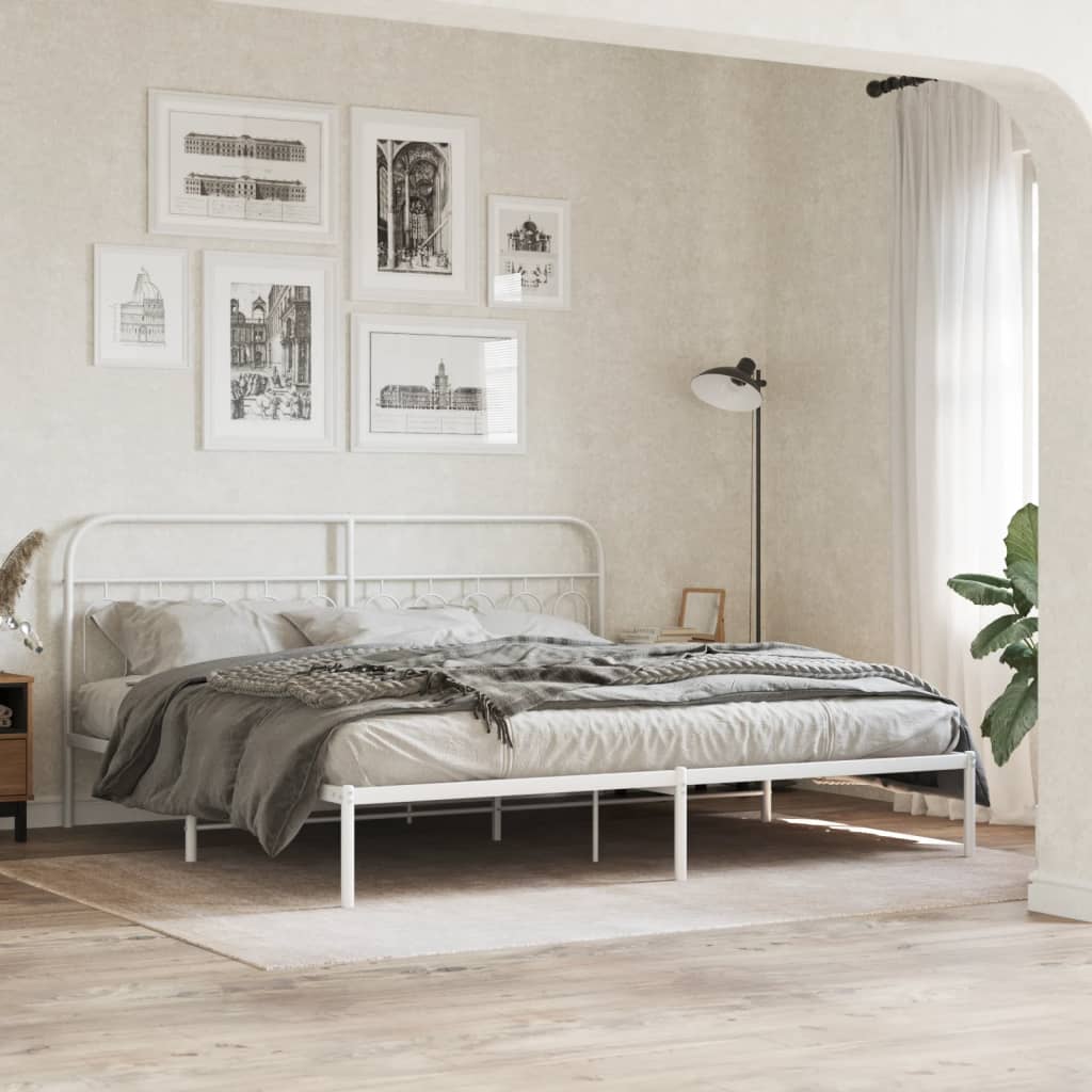 Metalni okvir za krevet s uzglavljem bijeli 200x200 cm