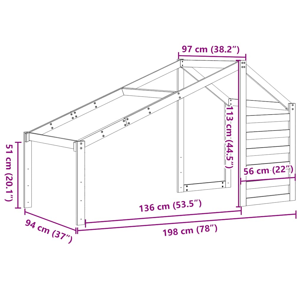 Krov za dječji krevet voštano smeđi 198 x 97 x 113 cm borovina