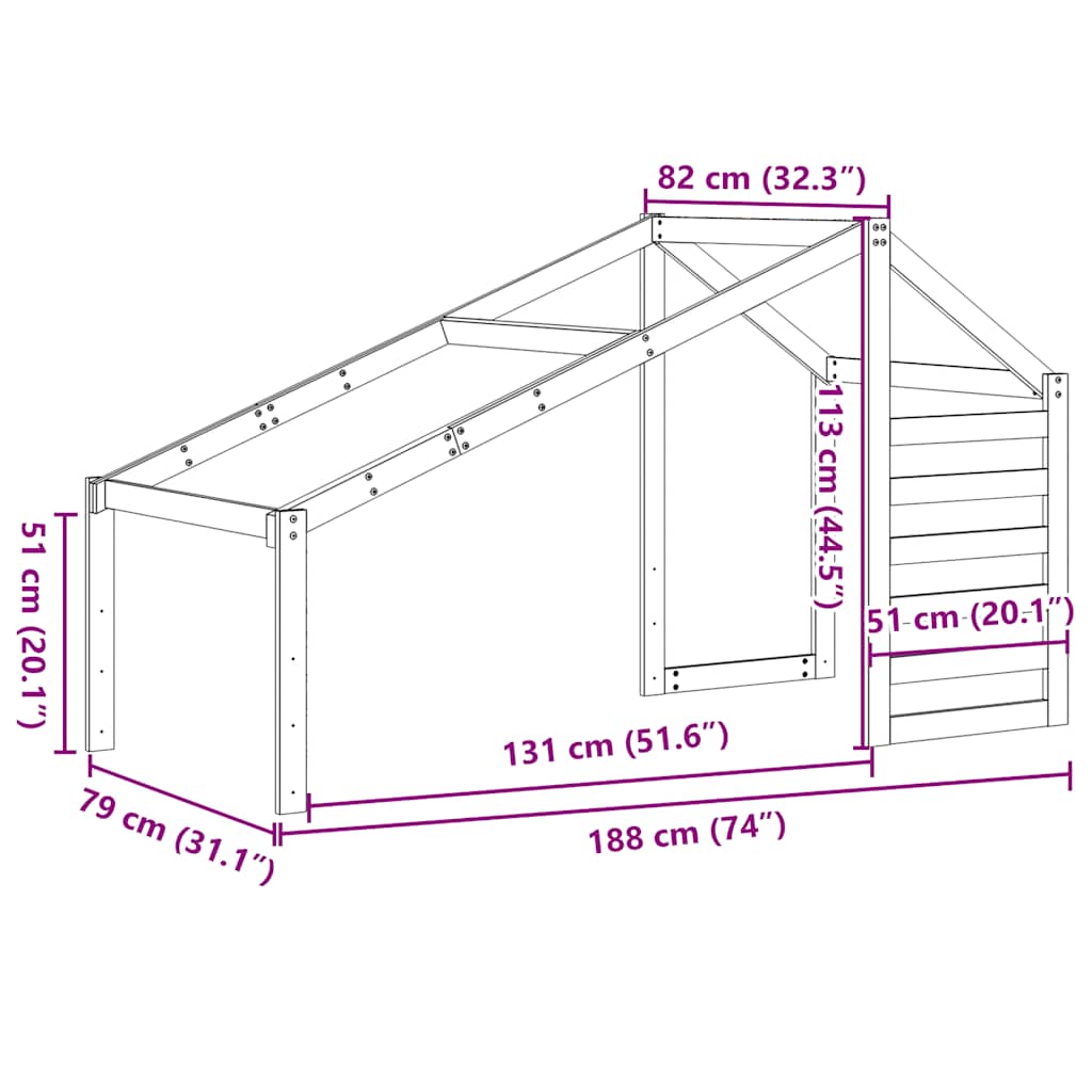 Krov za dječji krevet bijeli 188 x 82 x 113 cm masivna borovina