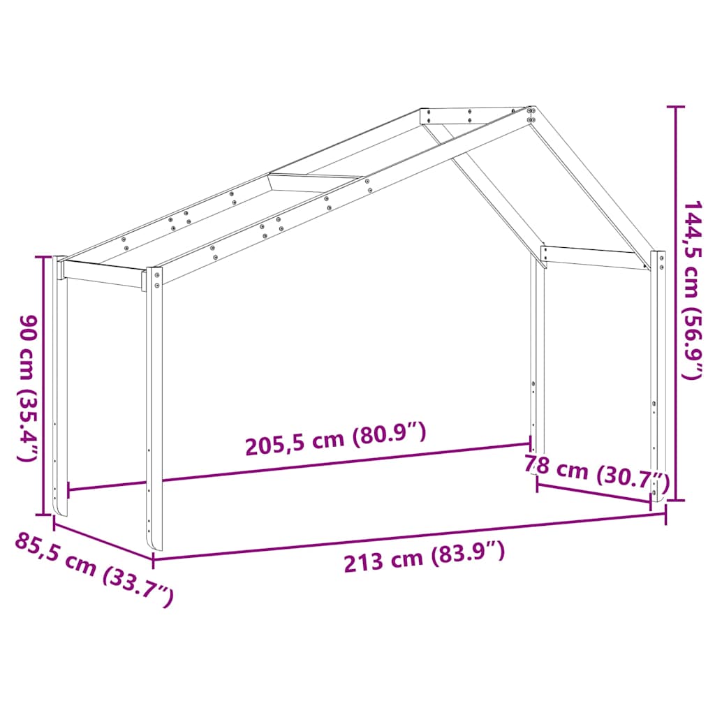 Krov za dječji krevet 213 x 85,5 x 144,5 cm od masivne borovine