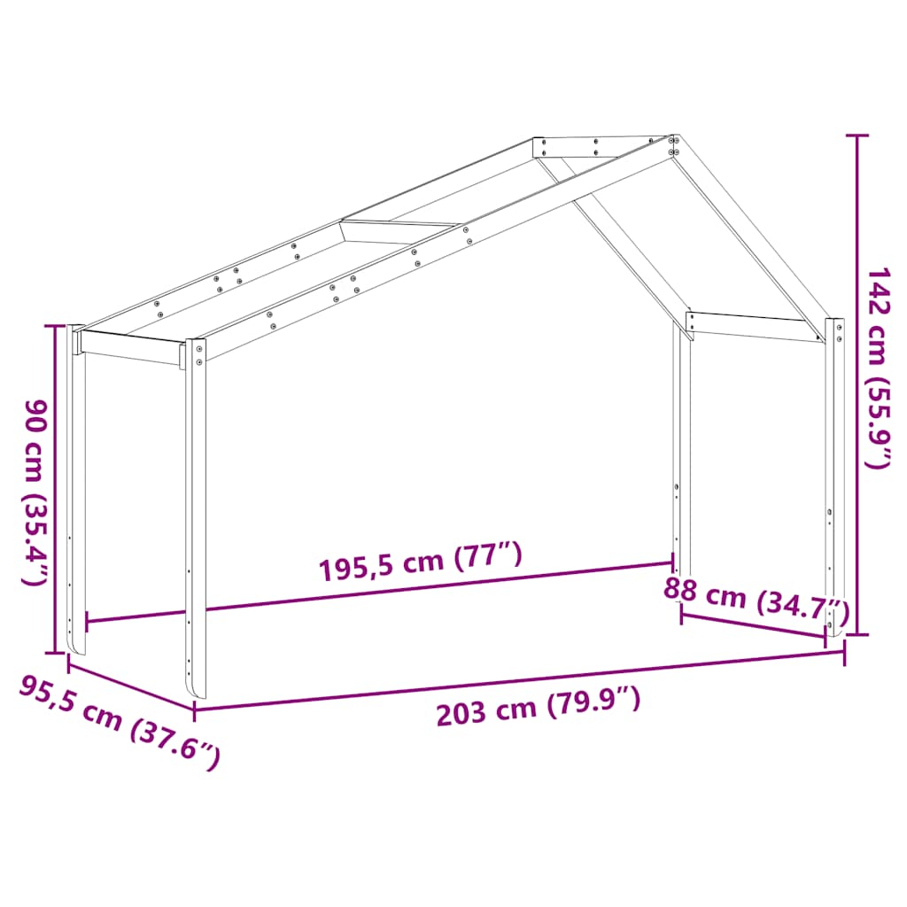 Krov za dječji krevet 203 x 95,5 x 142 cm od masivne borovine