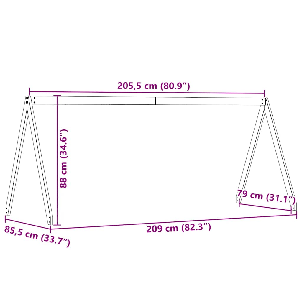 Krov za dječji krevet bijeli 209x85,5x88 cm masivna borovina