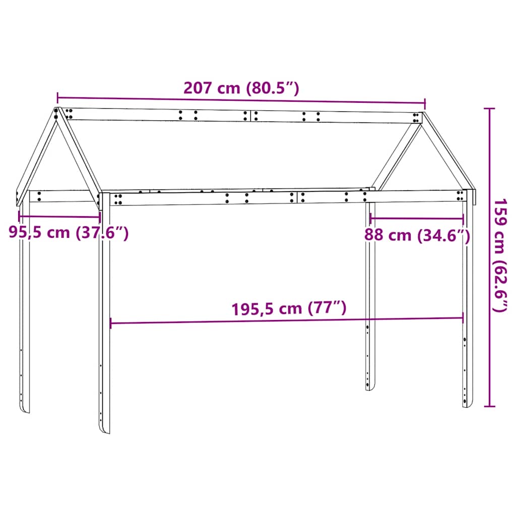 Krov za dječji krevet bijeli 207x95,5x159 cm masivna borovina