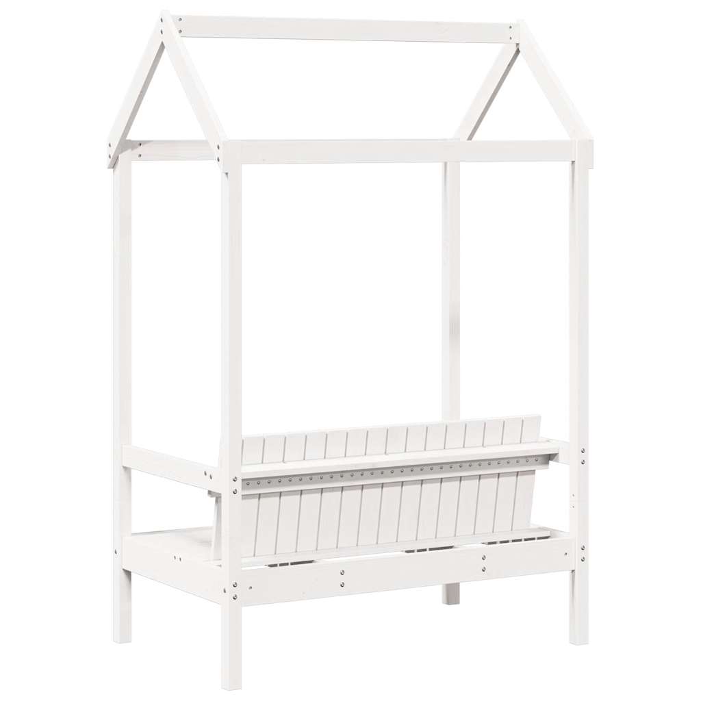 Klupa s krovom bijela 117,5 x 70 x 176,5 cm od masivne borovine